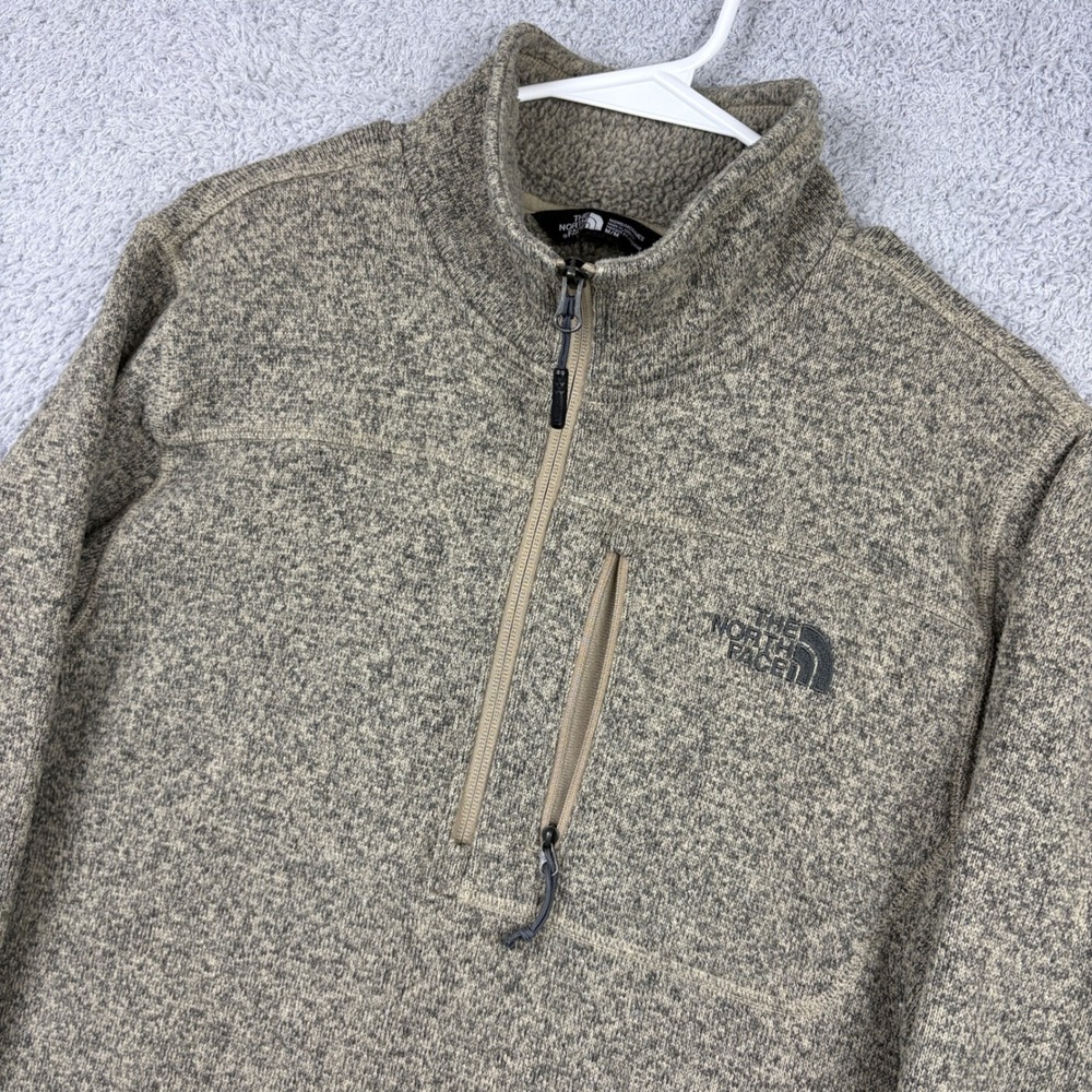 North Face Gordon Lyons 1/4 Zip Mens M Brown Heathered Fleece Sweater Pullover